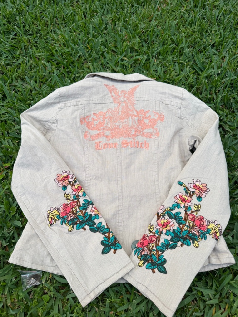 Love Stitch Vintage Boho Embroidered Cotton Blend Blazer Jacket Small NWT Floral - Picture 9 of 10